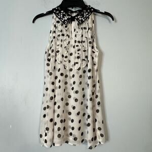 White House Black Market Polka Dot Rhinestone Collar Ruffle Blouse White Black 4